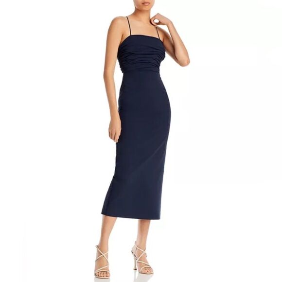 Cinq à Sept Judy Ruched Midi Dress in Navy, NWT, Size 0 - Picture 9 of 9